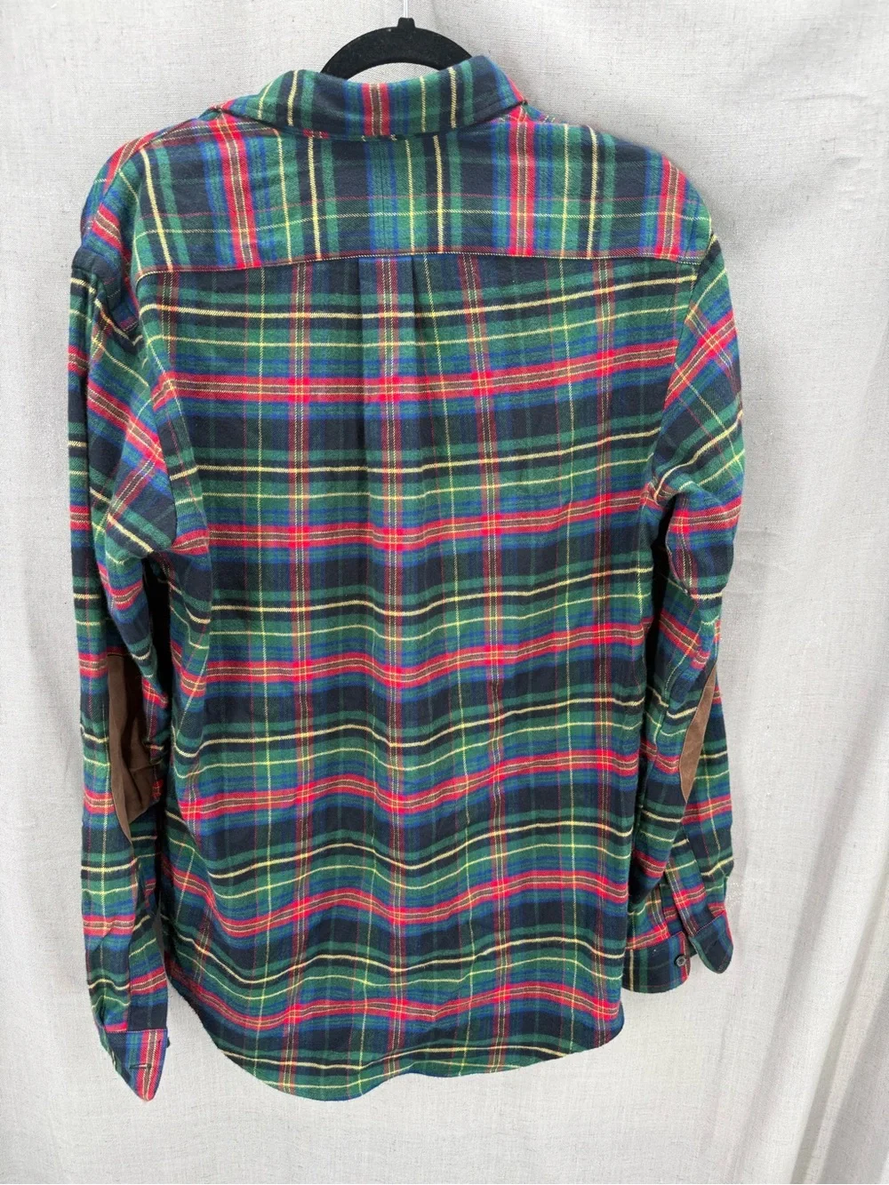 Polo Ralph Lauren Shirt Mens Medium Plaid Flannel Elbow Suede Patches Pockets
